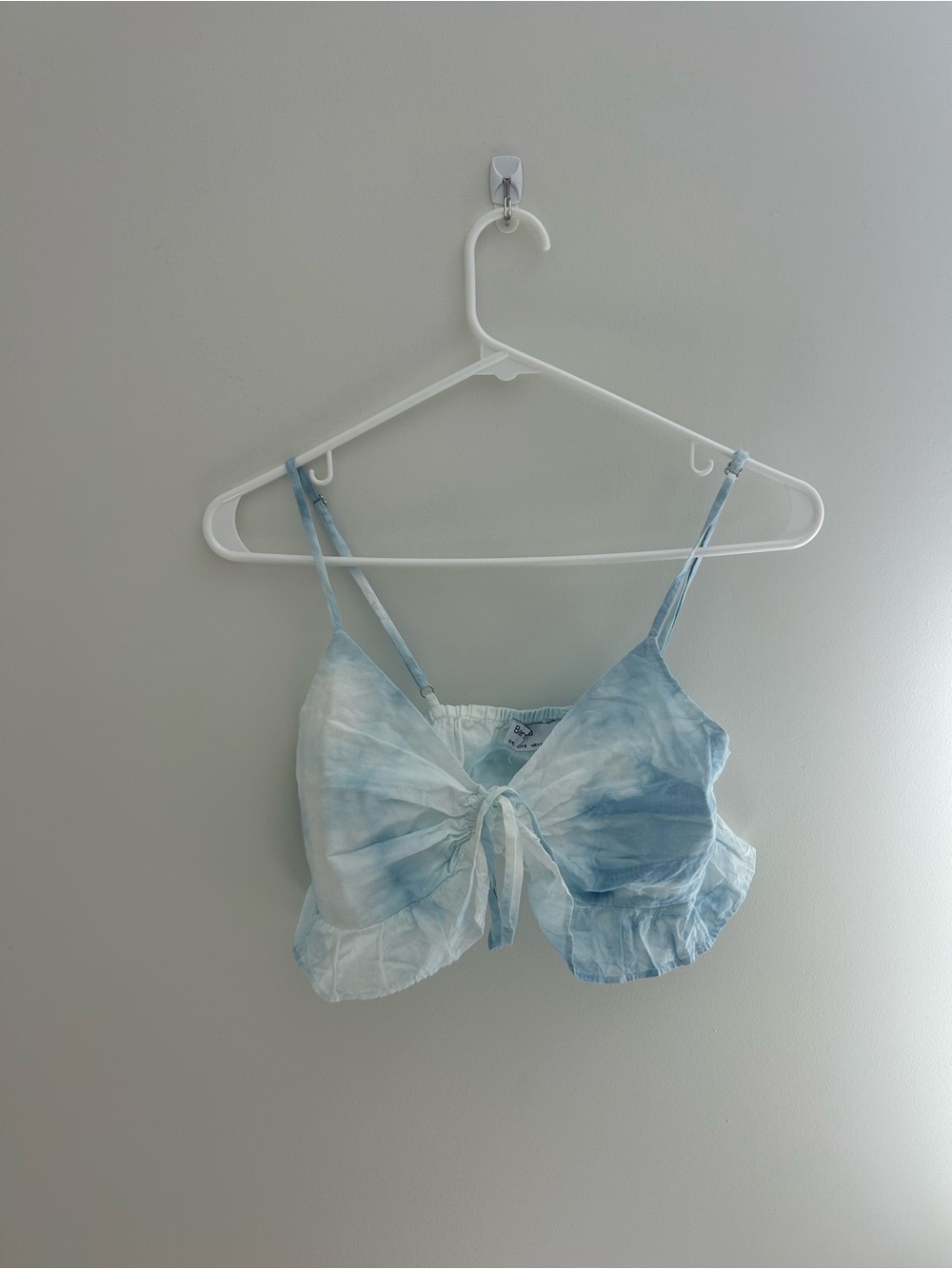 Bershka Light Blue Tie-Dye Front Tie Crop Cami